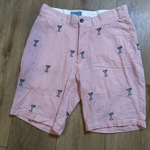 Castaway Nantucket Shorts Mens Size 30 Pink‎ Stripe Seersucker Martini